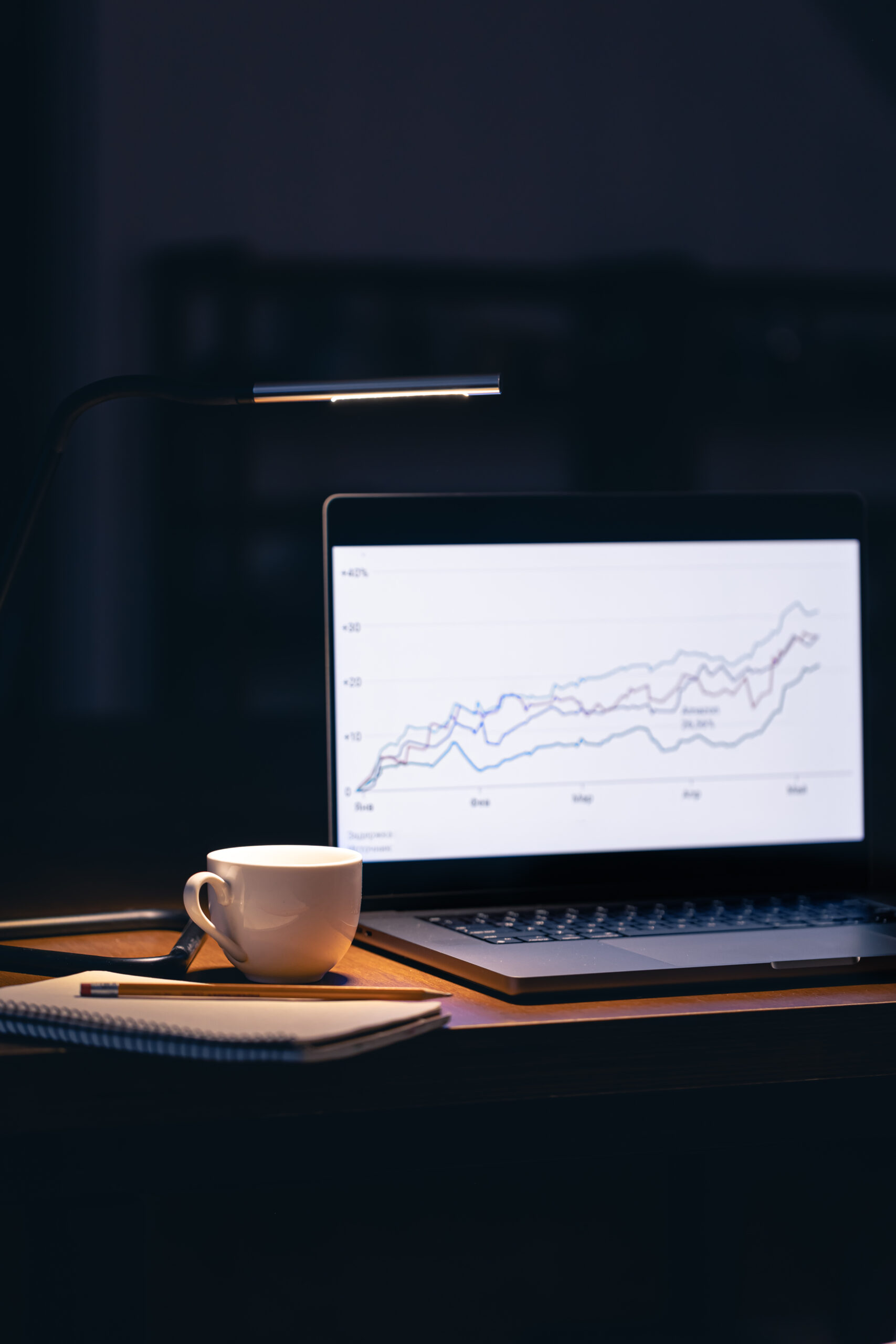 Image of a laptop displaying a graph, symbolizing expertise in WordPress, SEO, and market research.